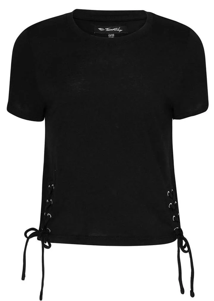 Girls Black Lace-Up Fitted Top