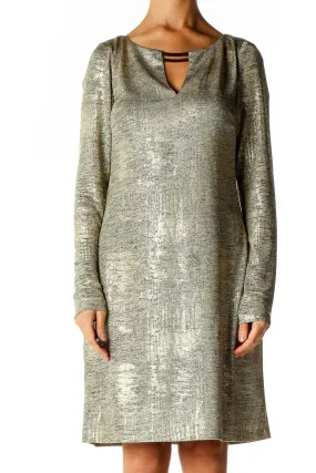 Gold Textured Metallic Cocktail A-Line Dress