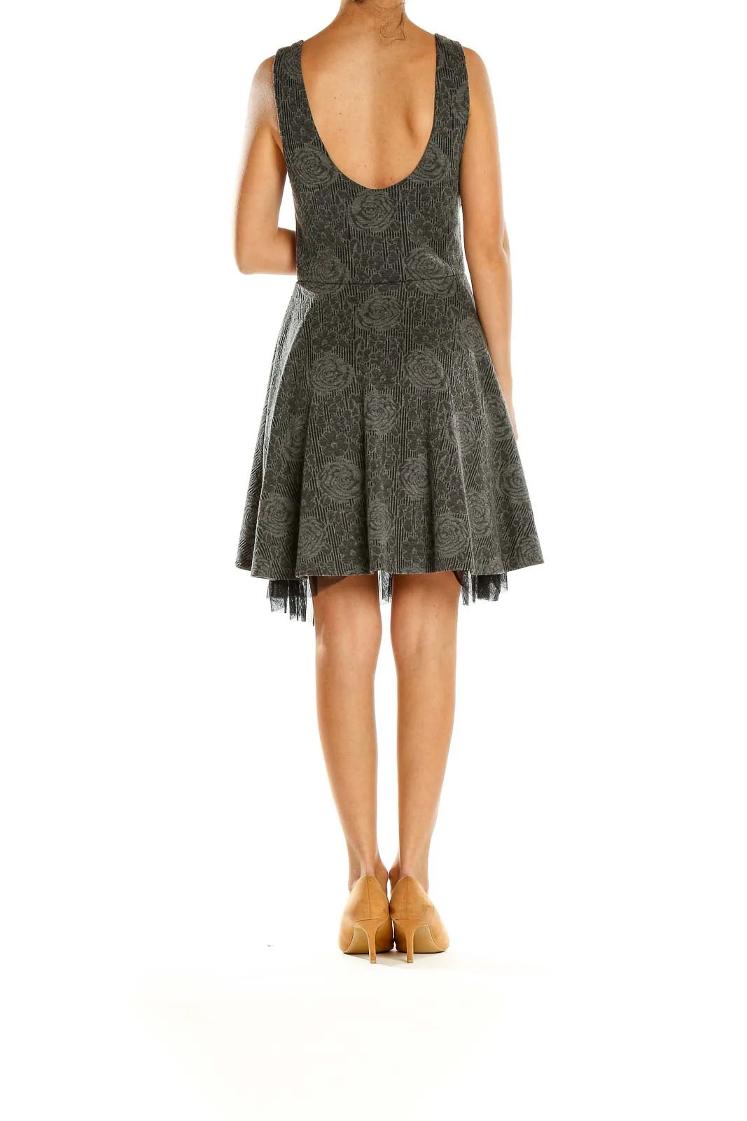 Gray Floral Embossed Fit-and-Flare Dress