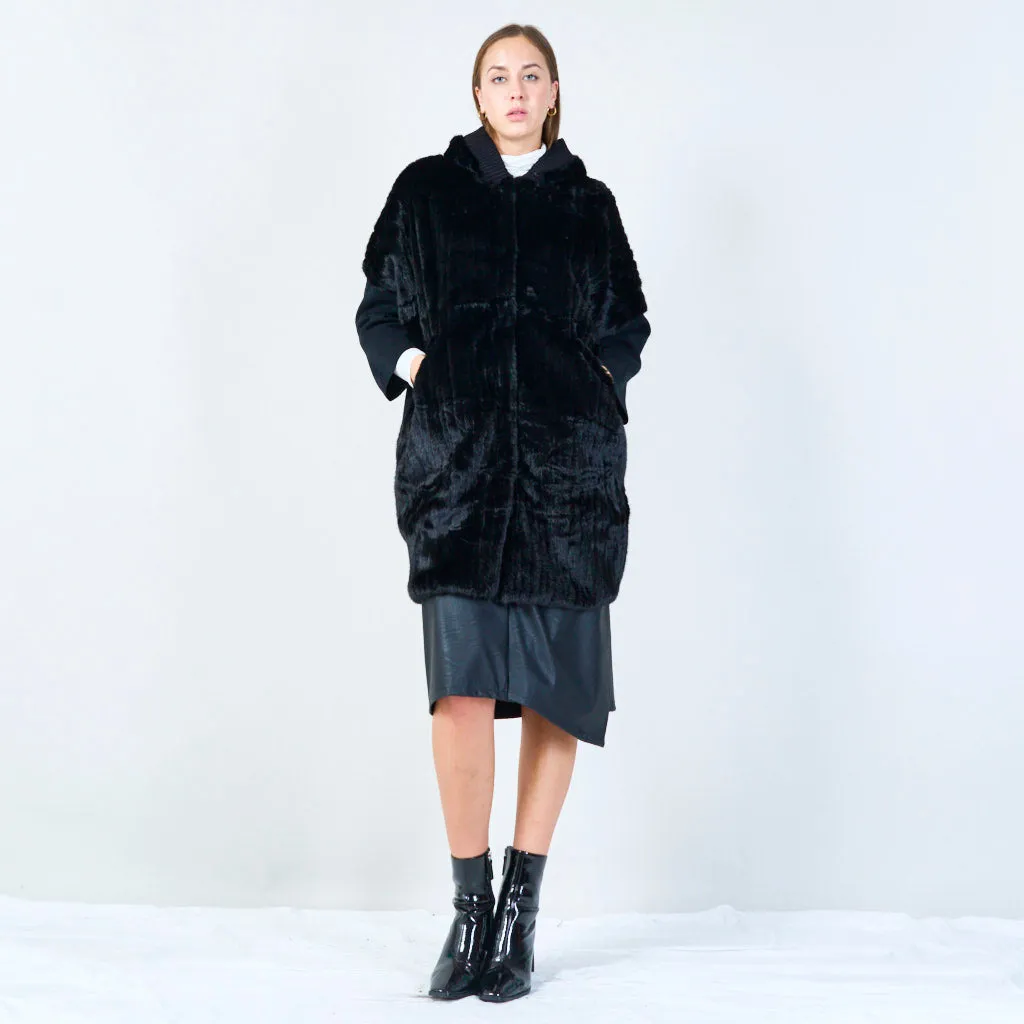 Hooded faux fur coat wholesale