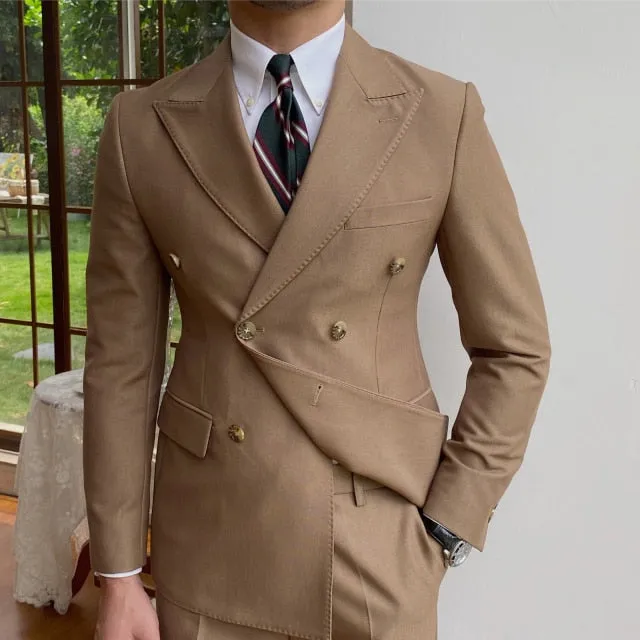 Italian Big Collar Gentleman Double Breasted Casual Suit