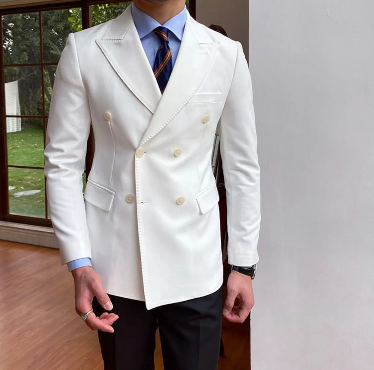 Italian Big Collar Gentleman Double Breasted Casual Suit