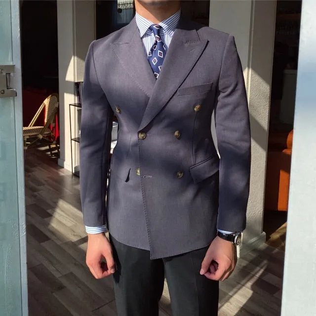 Italian Big Collar Gentleman Double Breasted Casual Suit