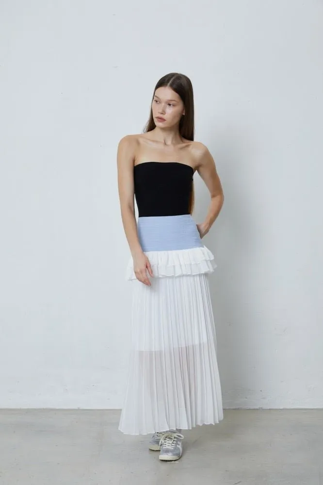 Knitted Paneled Gauze Pleated Dress