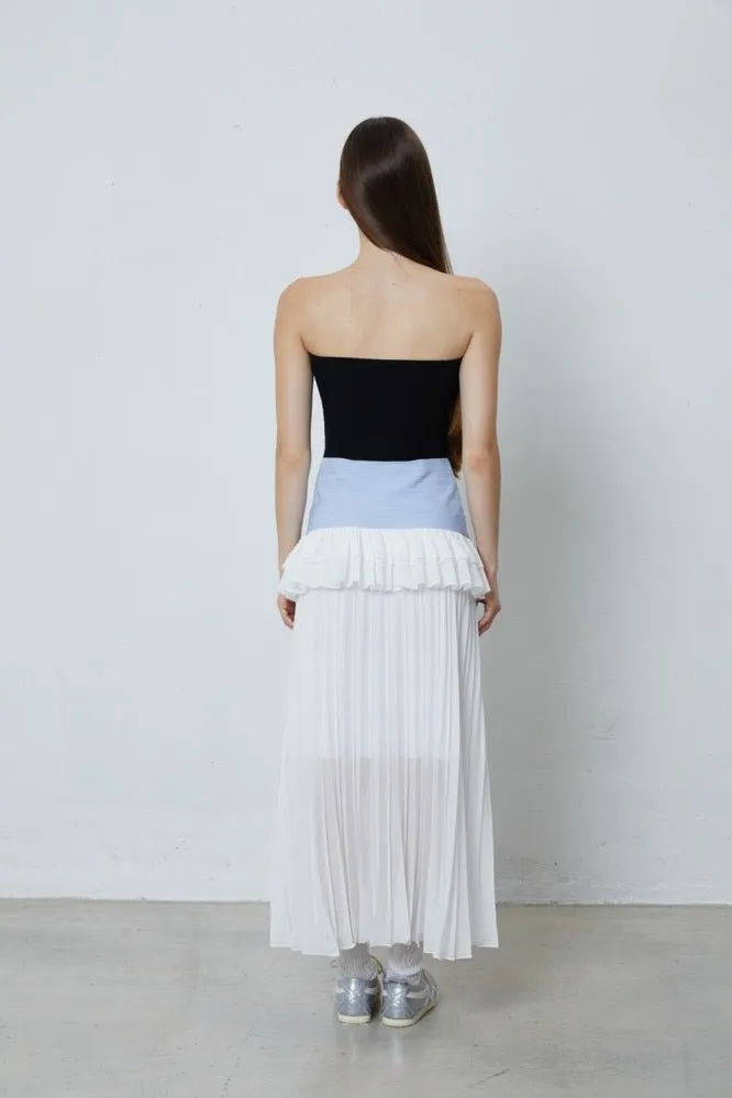 Knitted Paneled Gauze Pleated Dress