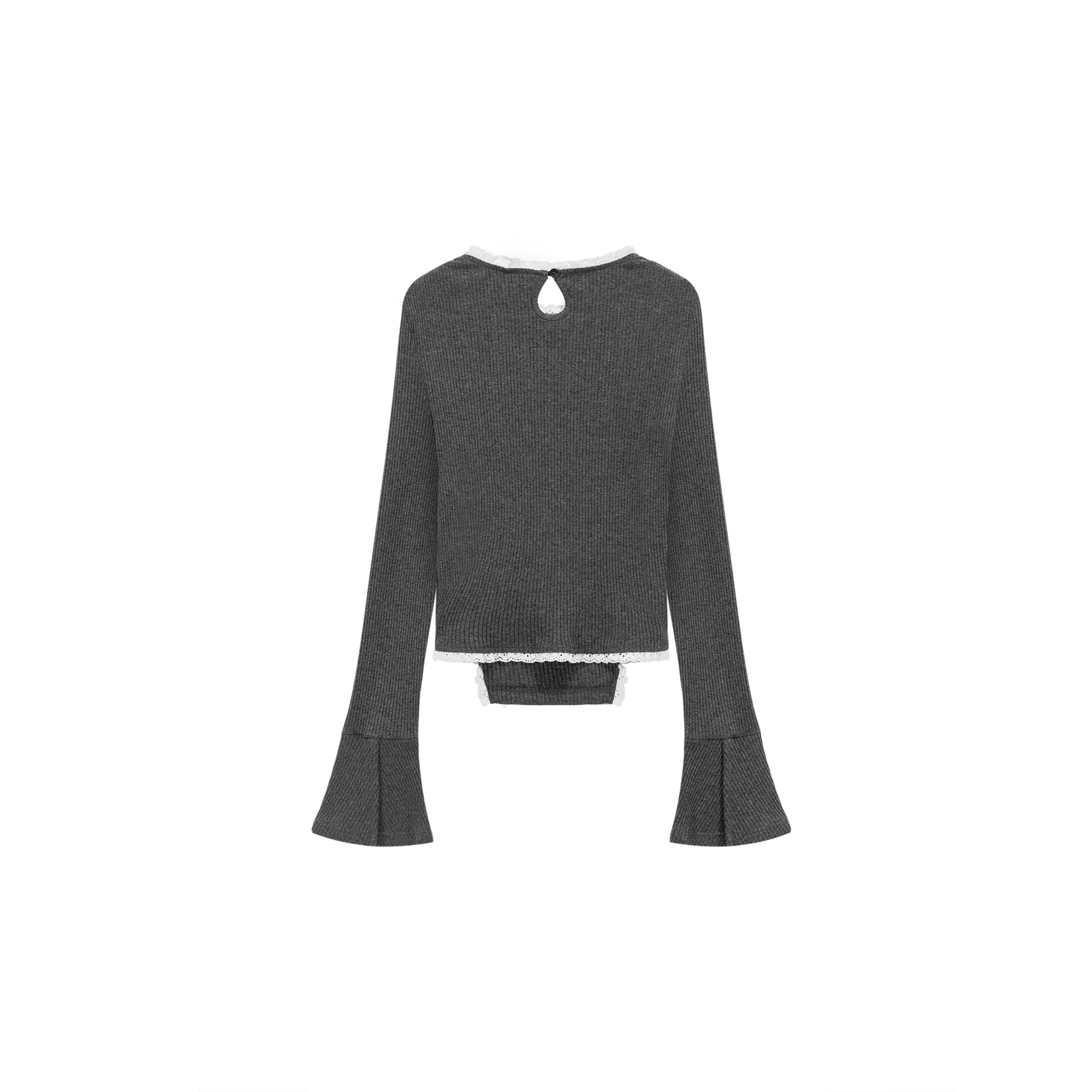 Lace Shirring Bell Sleeve T-Shirt