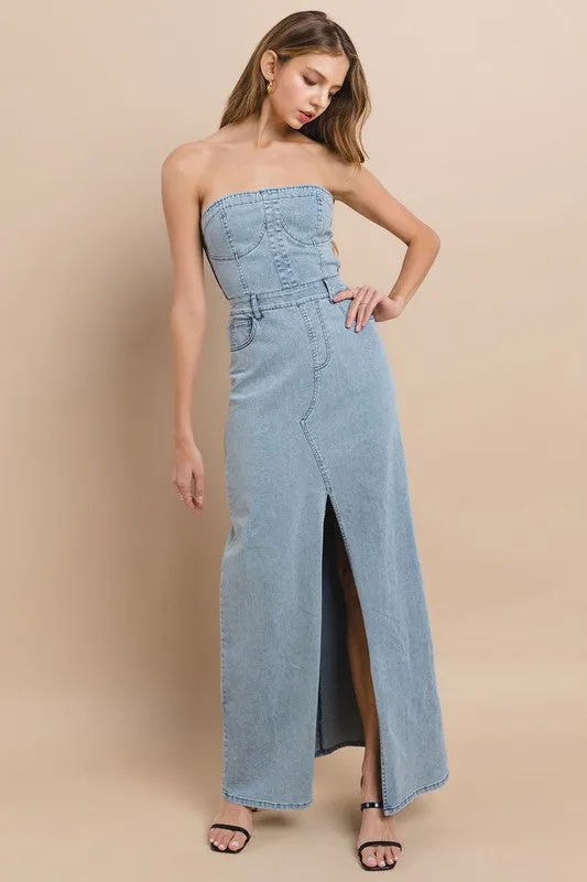 Lt Denim Tube Denim Maxi Dress