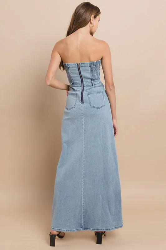 Lt Denim Tube Denim Maxi Dress