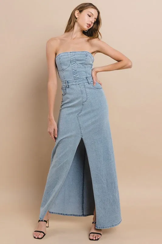 Lt Denim Tube Denim Maxi Dress