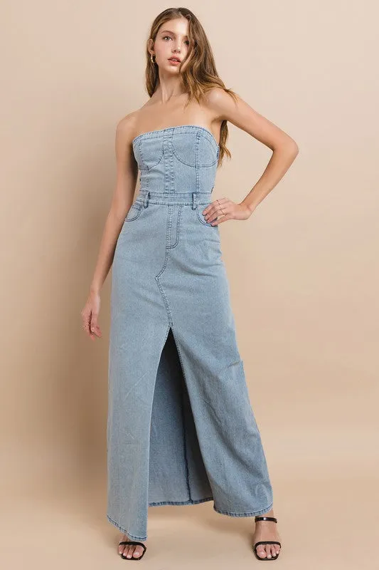 Lt Denim Tube Denim Maxi Dress