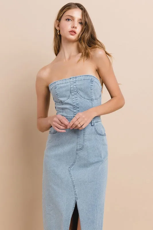 Lt Denim Tube Denim Maxi Dress