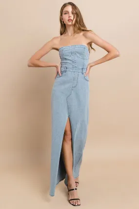 Lt Denim Tube Denim Maxi Dress