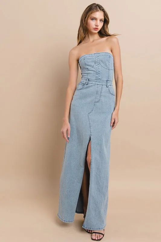 Lt Denim Tube Denim Maxi Dress