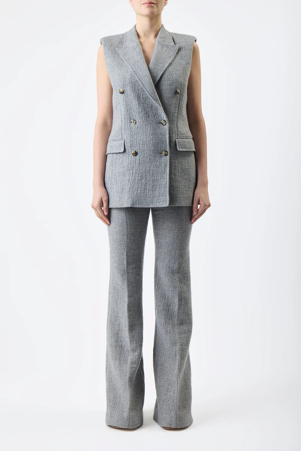 Mayte Vest in Light Grey Melange Cashmere Linen