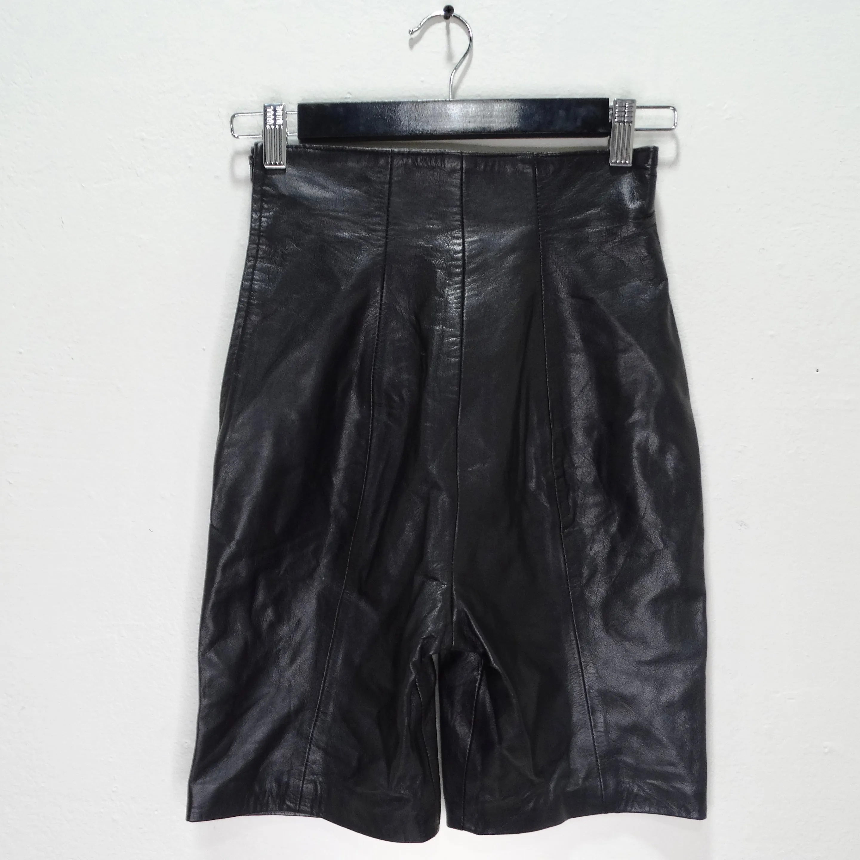 Michael Hoban 1980s Black Leather Biker Shorts