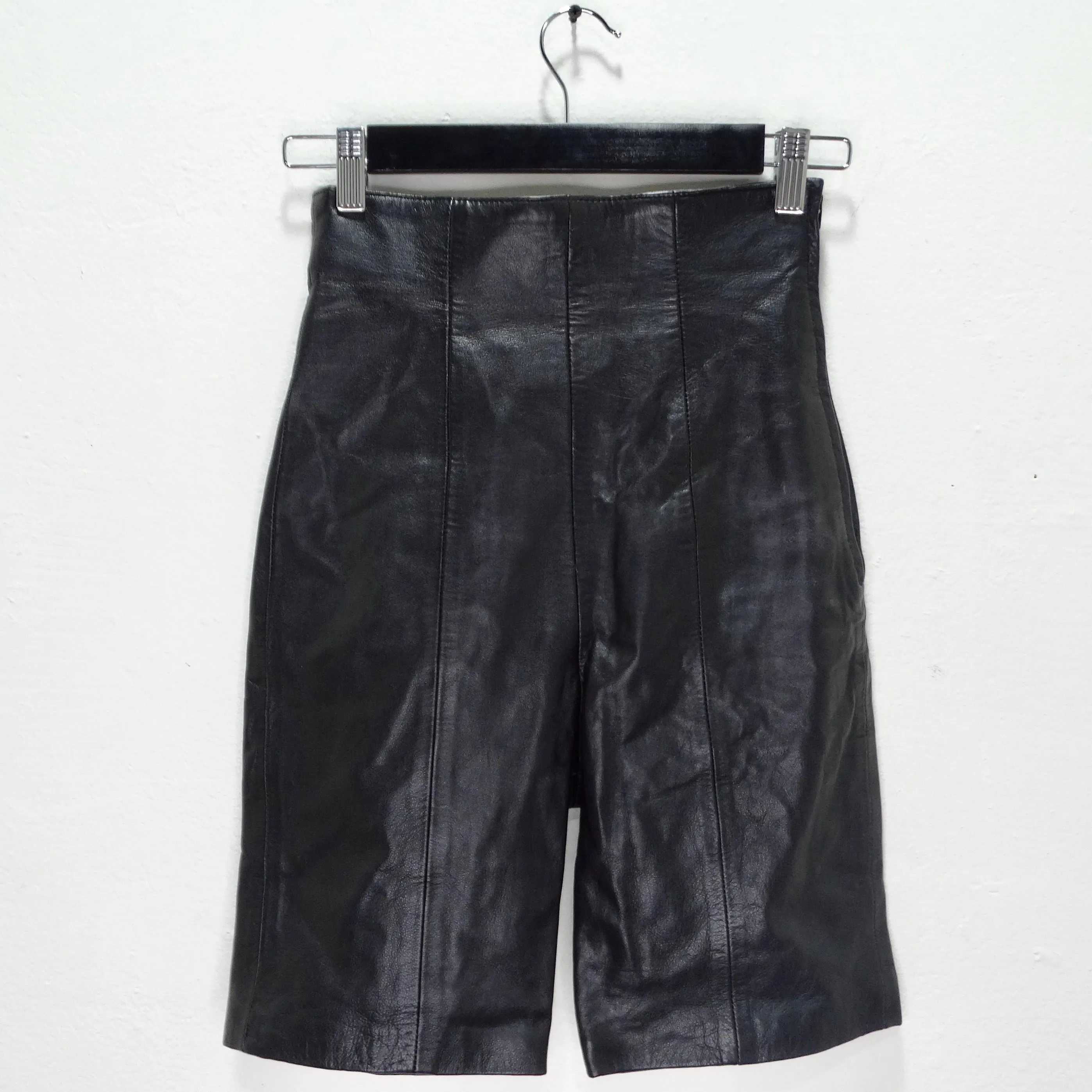 Michael Hoban 1980s Black Leather Biker Shorts