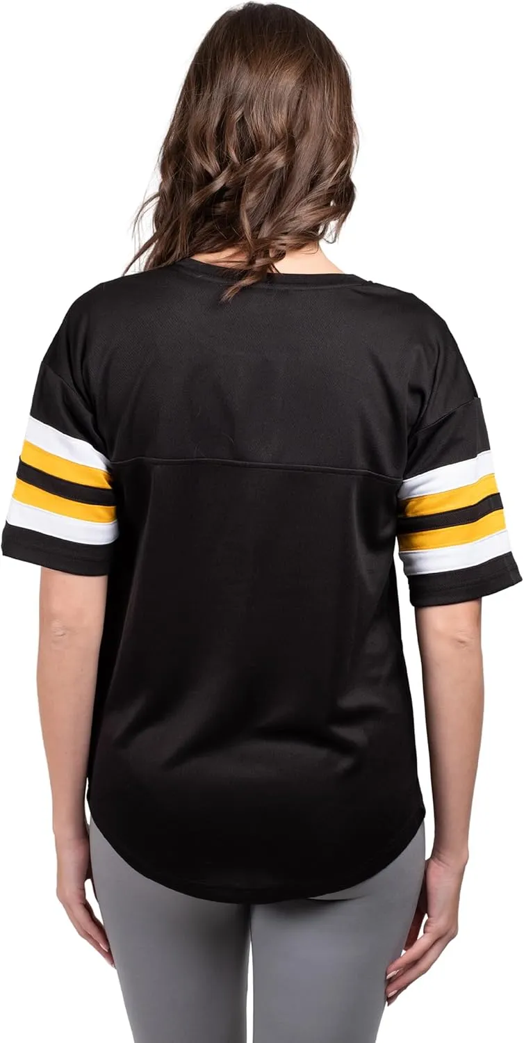 NFL Womens Standard Lace Up Tee Shirt Penalty Box|Pittsburgh Steelers