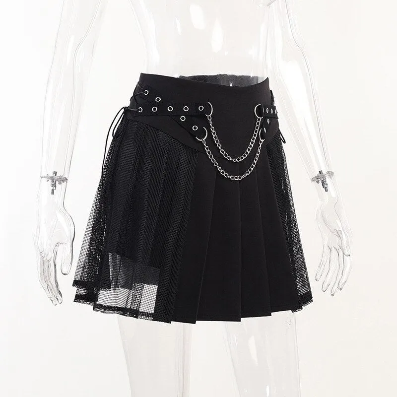 'No Way Out' Black Alt Embroidery Chain Skirt