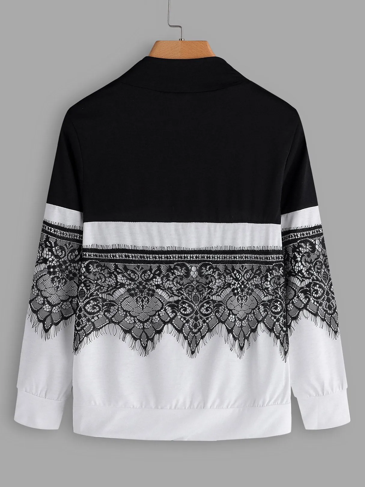 OEM ODM Perkins Collar Lace Long Sleeve Black T-Shirts