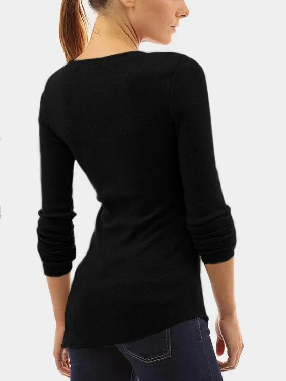 OEM ODM Round Neck Pullover Lace-Up Long Sleeve Black T-Shirts