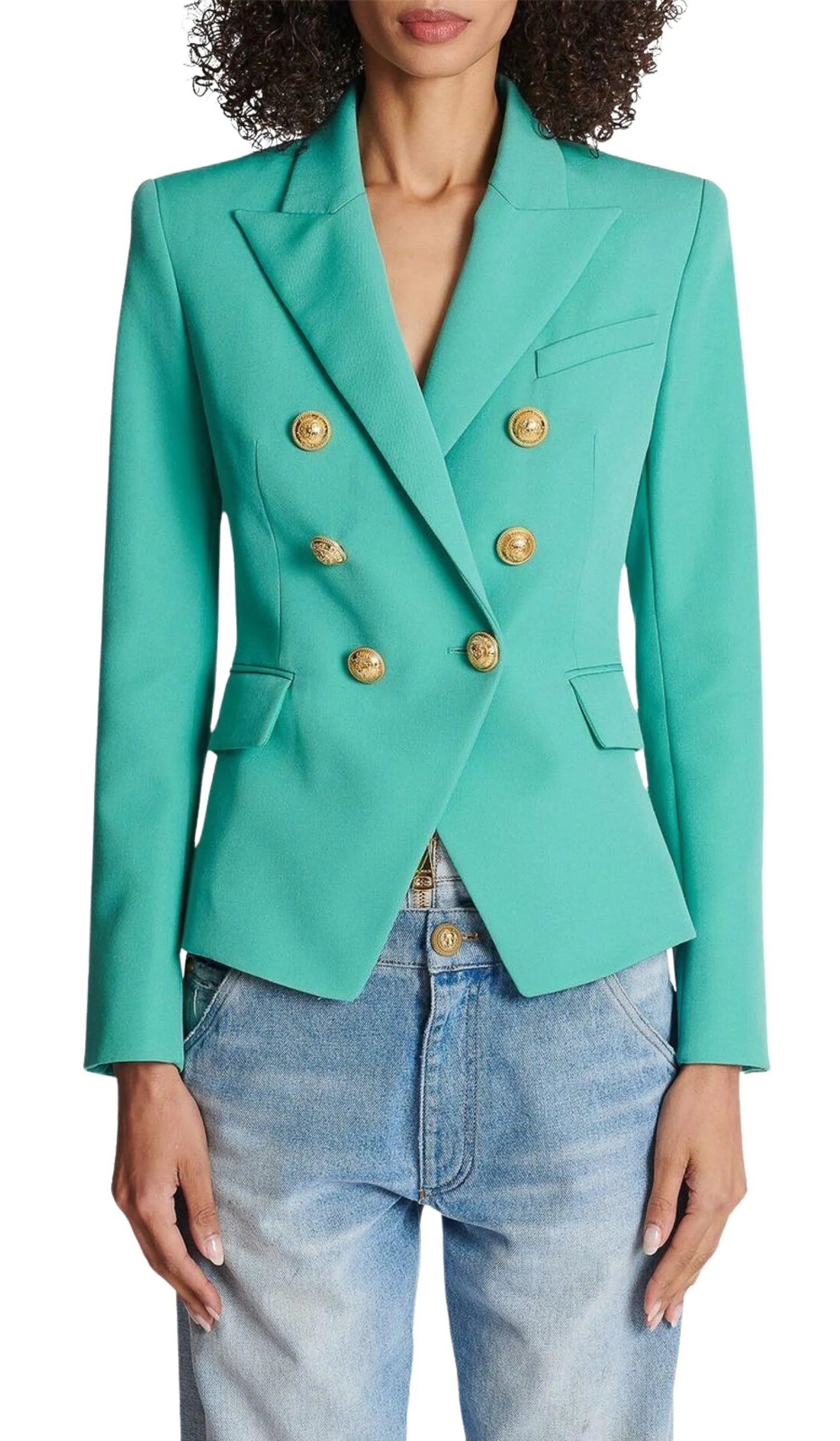 Peak Lapels Wool Double Breasted Blazer