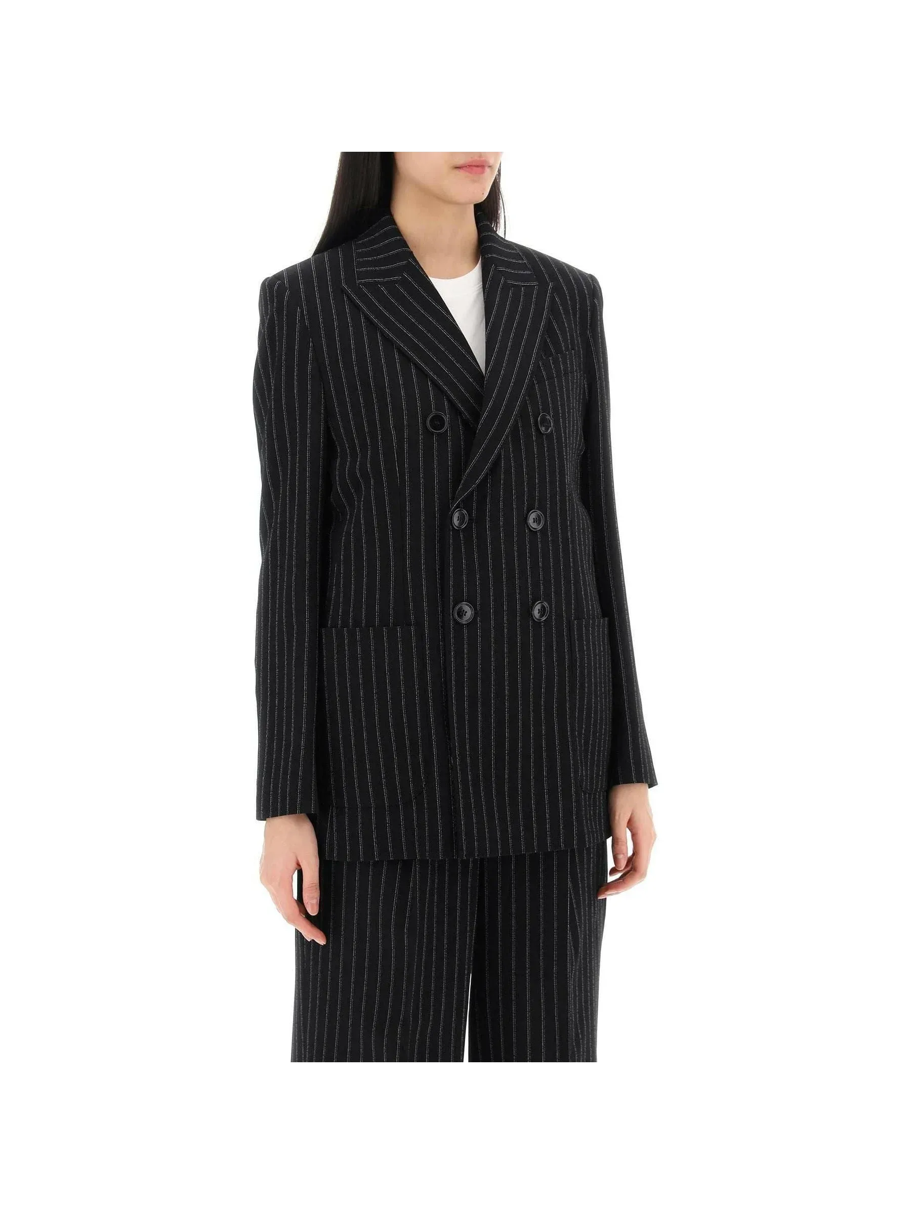 Pinstriped Wool Crepe Blazer