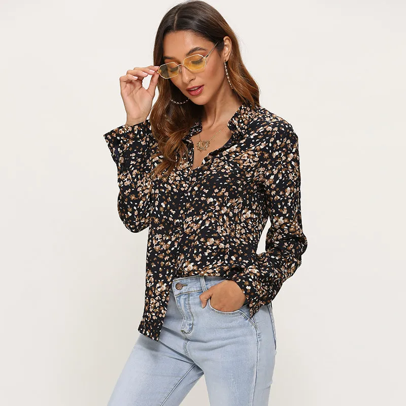 Printed Blouse Women Leisure Turn down Collar