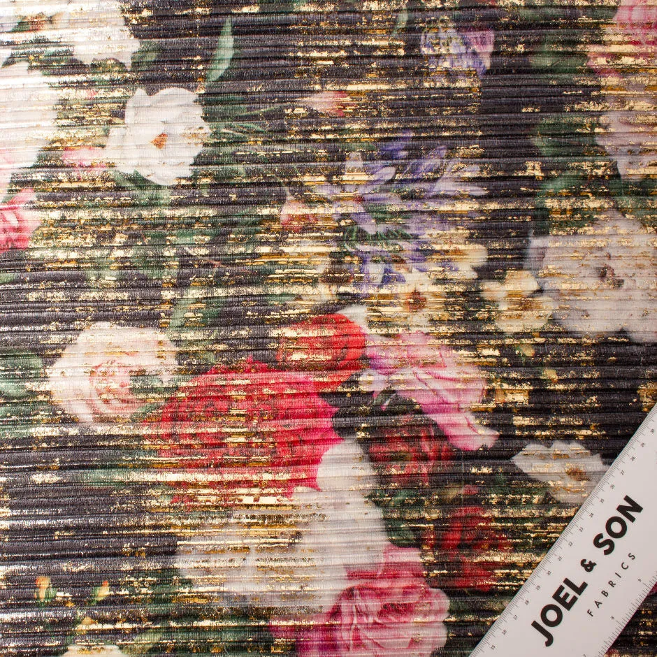 Rose Printed Laminated Plissé Poly Velvet