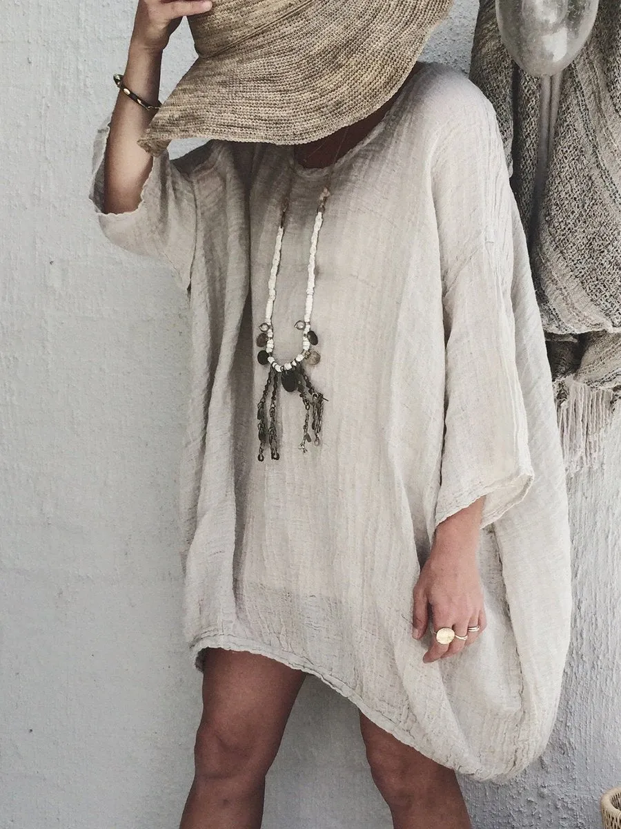 Round Neck Casual Solid Linen Blouses