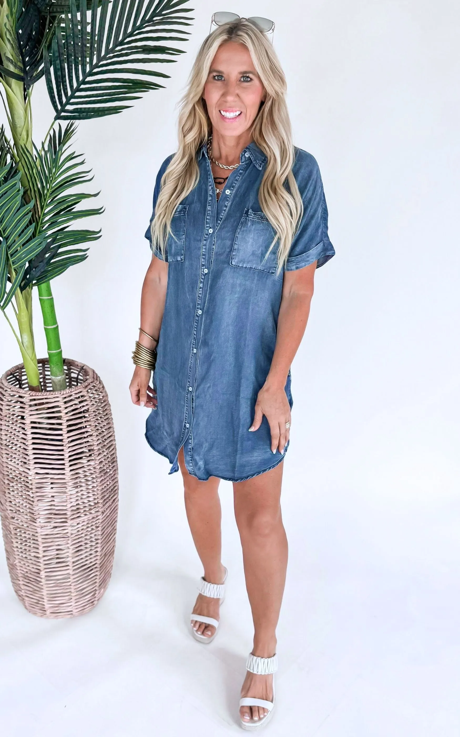 Short Sleeve Denim Shirt Dress