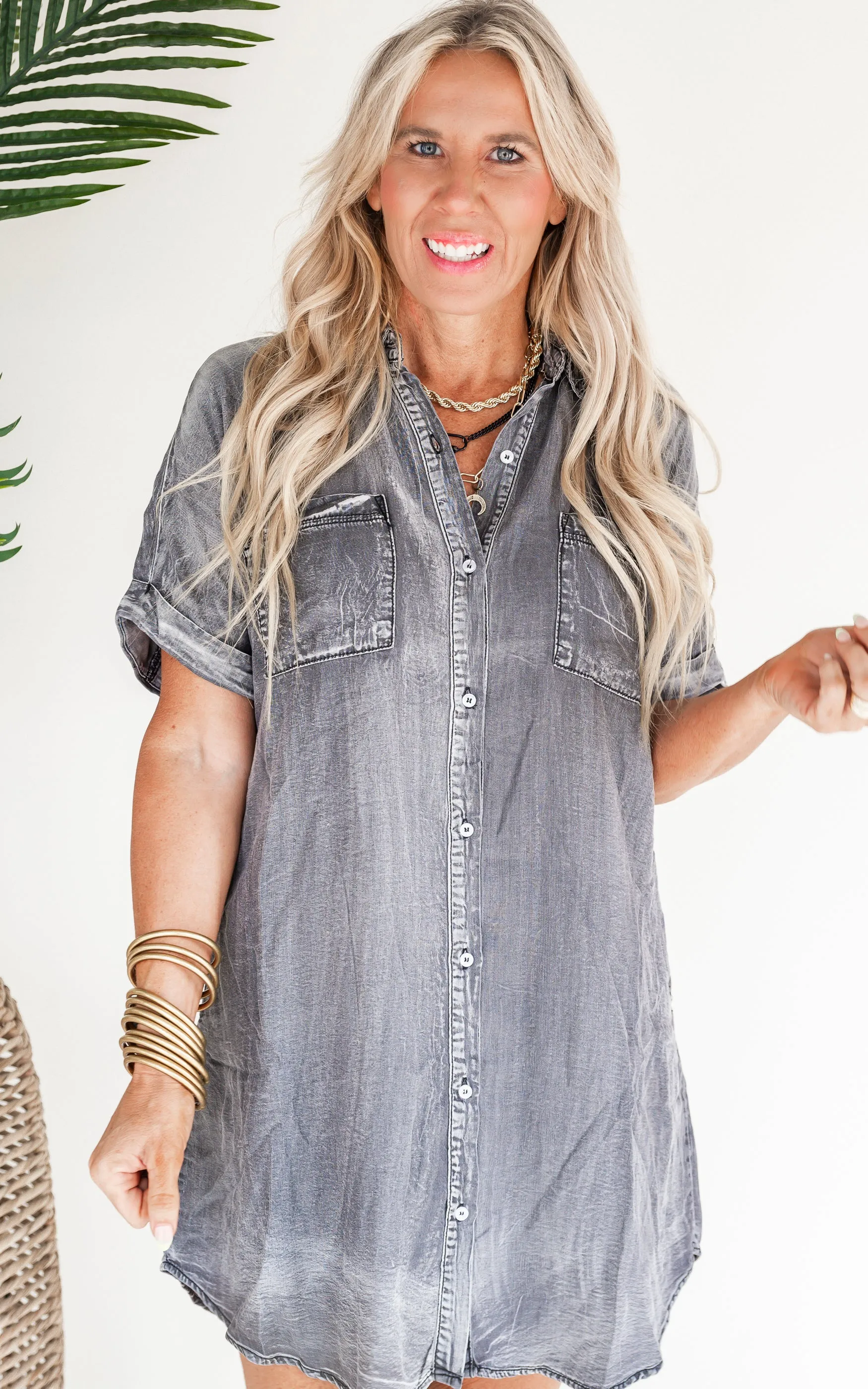 Short Sleeve Denim Shirt Dress