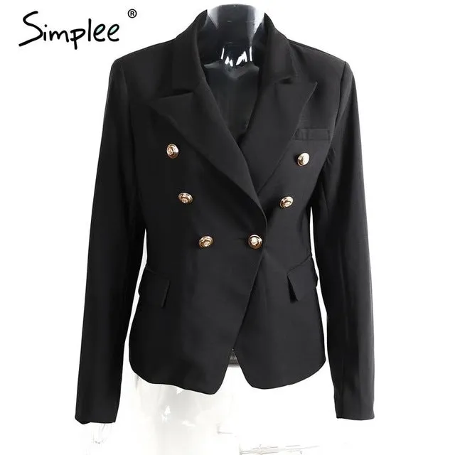 Simplee Autumn OL double breasted white blazer Women coat elegant slim suit blazer Black cool winter outwear short jacket