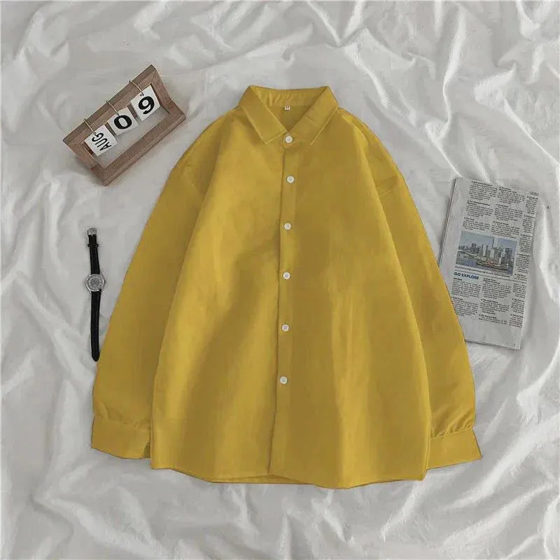 Solid Candy Turn-down Sleeve Blouse for Students