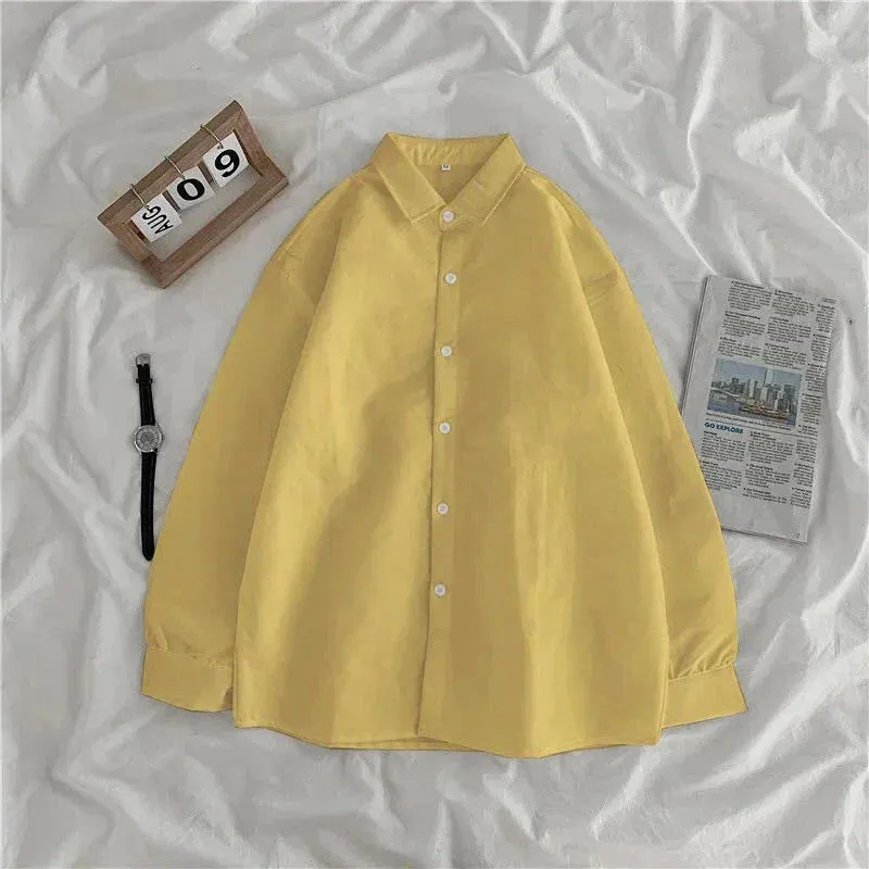 Solid Candy Turn-down Sleeve Blouse for Students