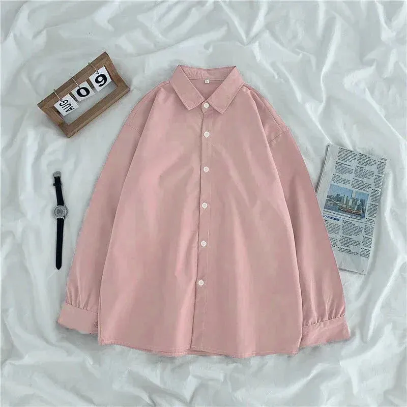 Solid Candy Turn-down Sleeve Blouse for Students