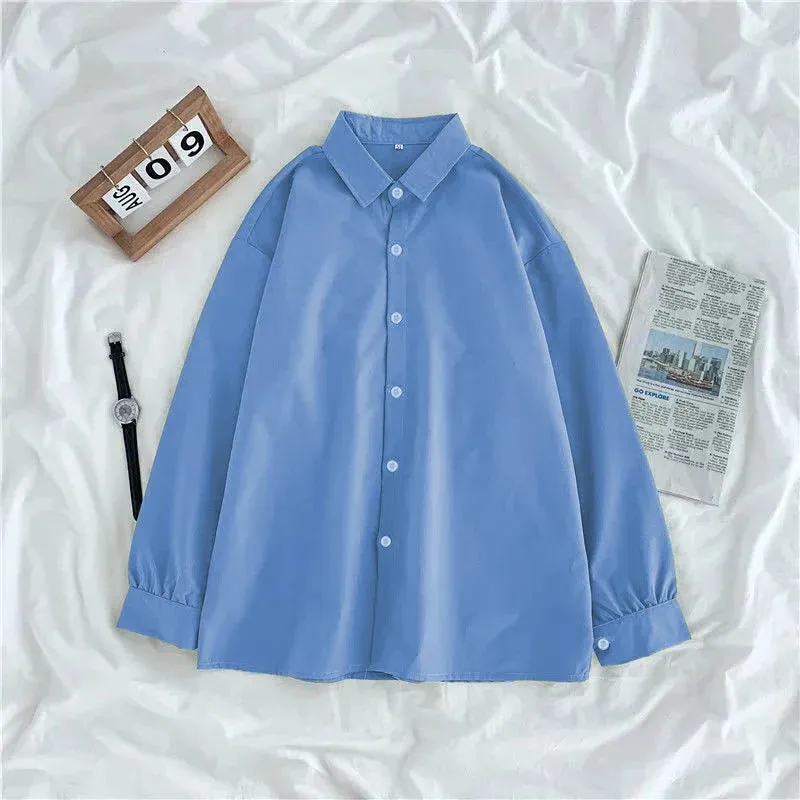 Solid Candy Turn-down Sleeve Blouse for Students