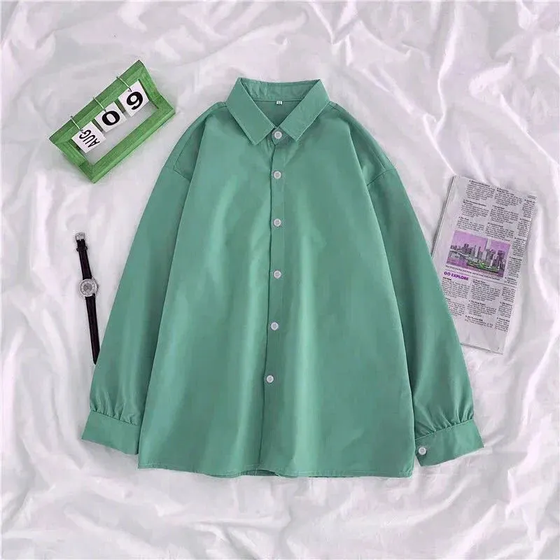 Solid Candy Turn-down Sleeve Blouse for Students