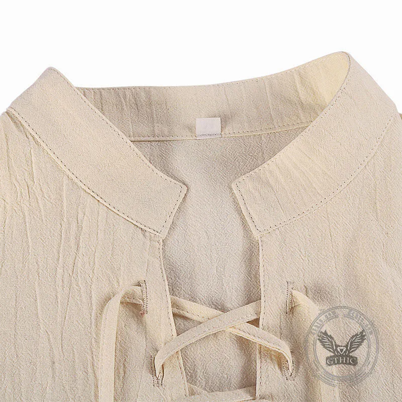 Solid Color Stand Collar Lace Up Long Sleeve Shirt