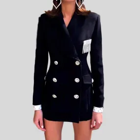 Tassel Patchwork Long Sleeve Double Breasted Slim Blazer