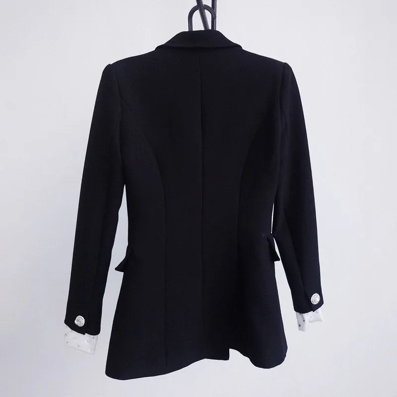 Tassel Patchwork Long Sleeve Double Breasted Slim Blazer