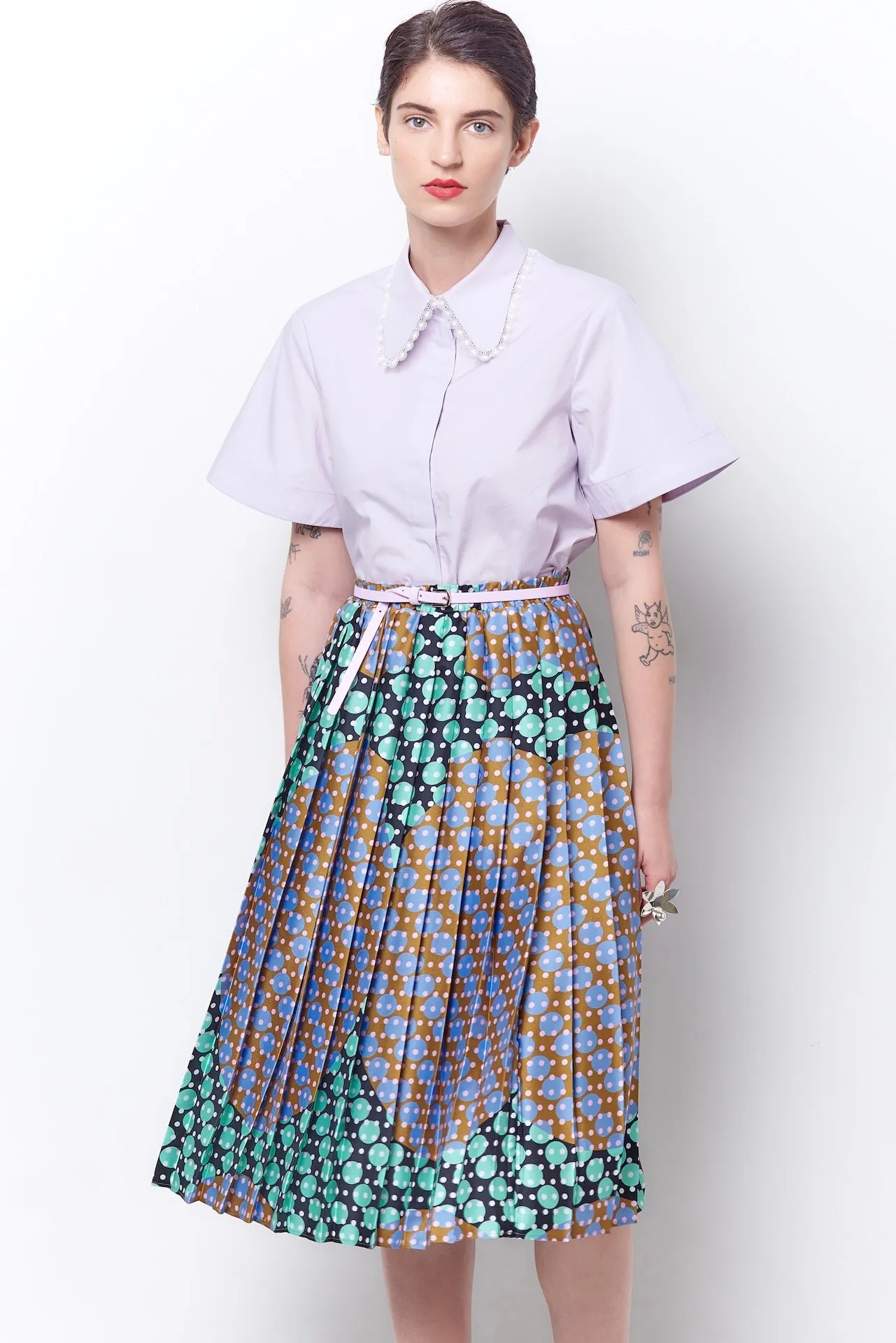 TESSA Pleated Pull-on Skirt - Dot