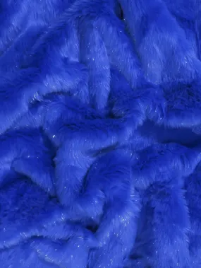 Tinsel Tip Short Shag Faux Fur / Royal Blue  Silver / Sold By The Yard