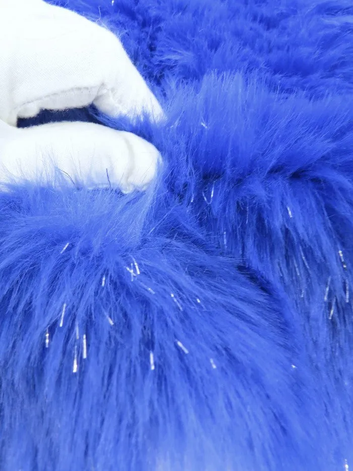 Tinsel Tip Short Shag Faux Fur / Royal Blue  Silver / Sold By The Yard