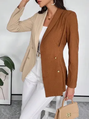 Two Tone Shawl Collar Double Breasted Blazer