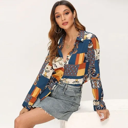 Women Blouses Printed Long Sleeve