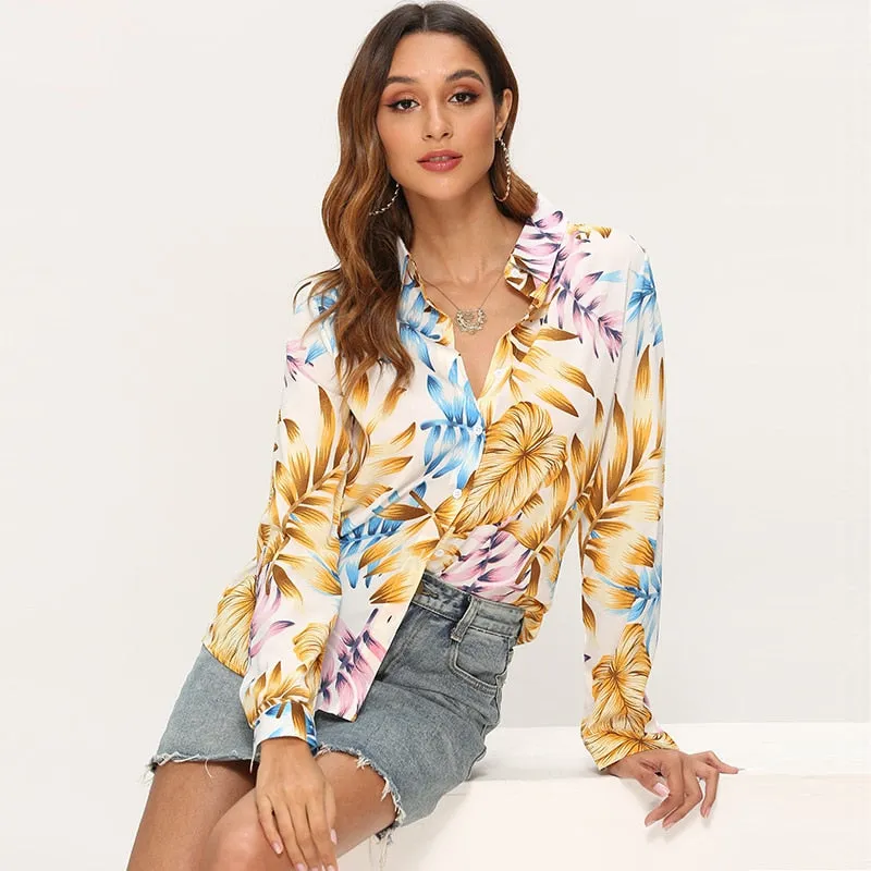 Women Blouses Printed Long Sleeve