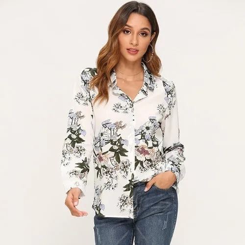 Women Blouses Printed Long Sleeve