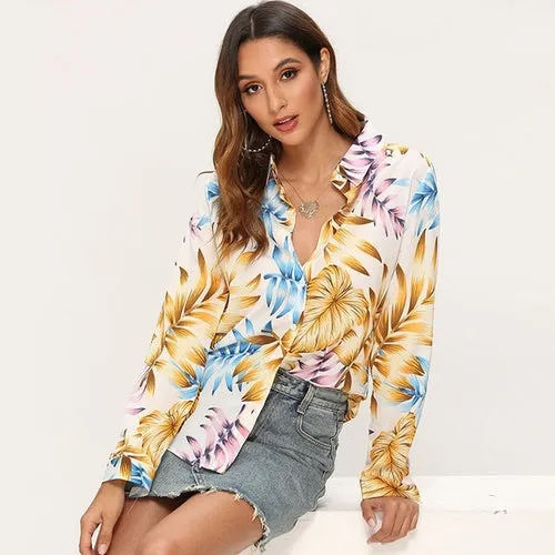 Women Blouses Printed Long Sleeve