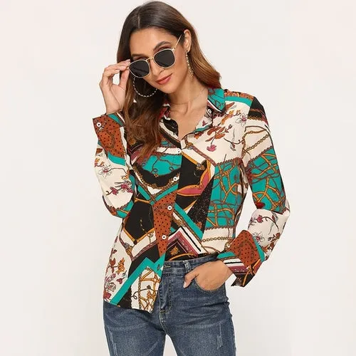 Women Blouses Printed Long Sleeve