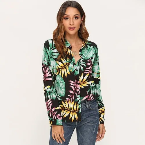 Women Blouses Printed Long Sleeve